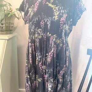 Disturbia Floral Black Short Sleeve Mini Skate Dress - Wisteria Print